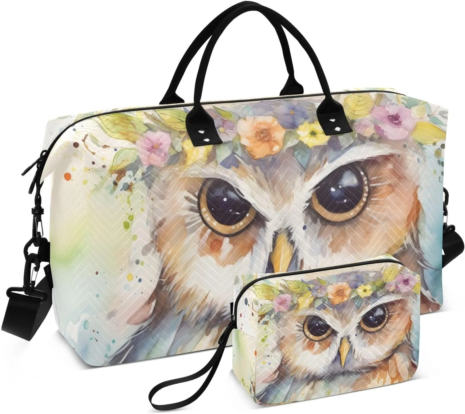 Large Travel Duffel Bag, Owl Retro Garland Sport Tote Gym Bag, Shoulder Weekender Overnight Bag for Women Men, Carry On Luggage with Toiletry Bag
