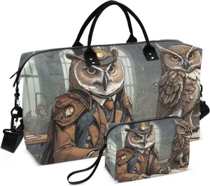 Large Travel Duffel Bag, Owl Steam Classroom Sports Tote Gym Bag, Shoulder Weekender Overnight Bag for Women Men, Carry On Luggage with Toiletry Bags