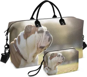 Large Travel Duffel Bag, Pug Puppy Grass Sunlight Sport Tote Gym Bag, Shoulder Weekender Overnight Bag for Women Men, Carry On Luggage with Toiletry Bag
