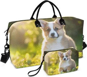 Large Travel Duffel Bag, Puppy Cute Grass Sunlight Sport Tote Gym Bag, Shoulder Weekender Overnight Bag for Women Men, Carry On Luggage with Toiletry Bag