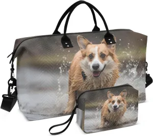 Large Travel Duffel Bag, Puppy Dog in The Pond Sports Tote Gym Bag, Shoulder Weekender Overnight Bag for Women Men, Carry On Luggage with Toiletry Bags