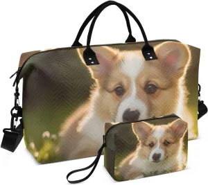 Large Travel Duffel Bag, Puppy Sunlight Grass Sport Tote Gym Bag, Shoulder Weekender Overnight Bag for Women Men, Carry On Luggage with Toiletry Bag