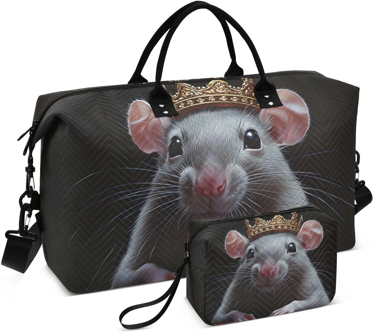 Large Travel Duffel Bag, Rat Crown Closeup Sport Tote Gym Bag, Shoulder Weekender Overnight Bag for Women Men, Carry On Luggage with Toiletry Bag