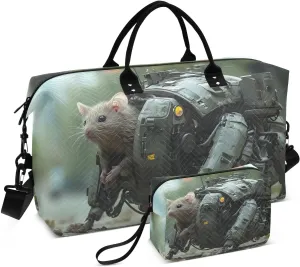 Large Travel Duffel Bag, Rat Robot Sport Tote Gym Bags, Shoulder Weekender Overnight Bags for Women Men, Carry On Luggage with Toiletry Bag