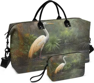 Large Travel Duffel Bag, Red-crowned Crane Sports Tote Gym Bag, Shoulder Weekender Overnight Bag for Women Men, Carry On Luggage with Toiletry Bags