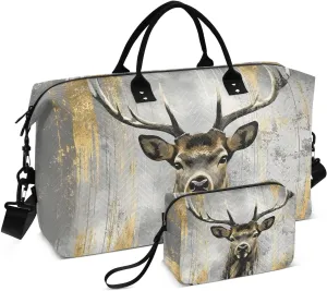 Large Travel Duffel Bag, Retro Elk Portrait Sport Tote Gym Bags, Shoulder Weekender Overnight Bags for Women Men, Carry On Luggage with Toiletry Bag