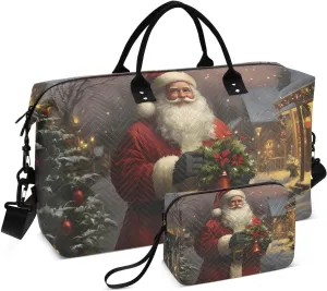Large Travel Duffel Bag, Santa Bell Christmas Tree Sport Tote Gym Bag, Shoulder Weekender Overnight Bag for Women Men, Carry On Luggage with Toiletry Bag