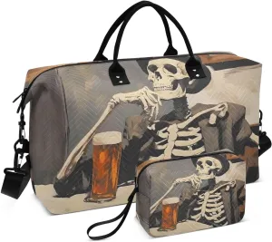 Large Travel Duffel Bag, Skeleton Beer Miss Sport Tote Gym Bag, Shoulder Weekender Overnight Bag for Women Men, Carry On Luggage with Toiletry Bag