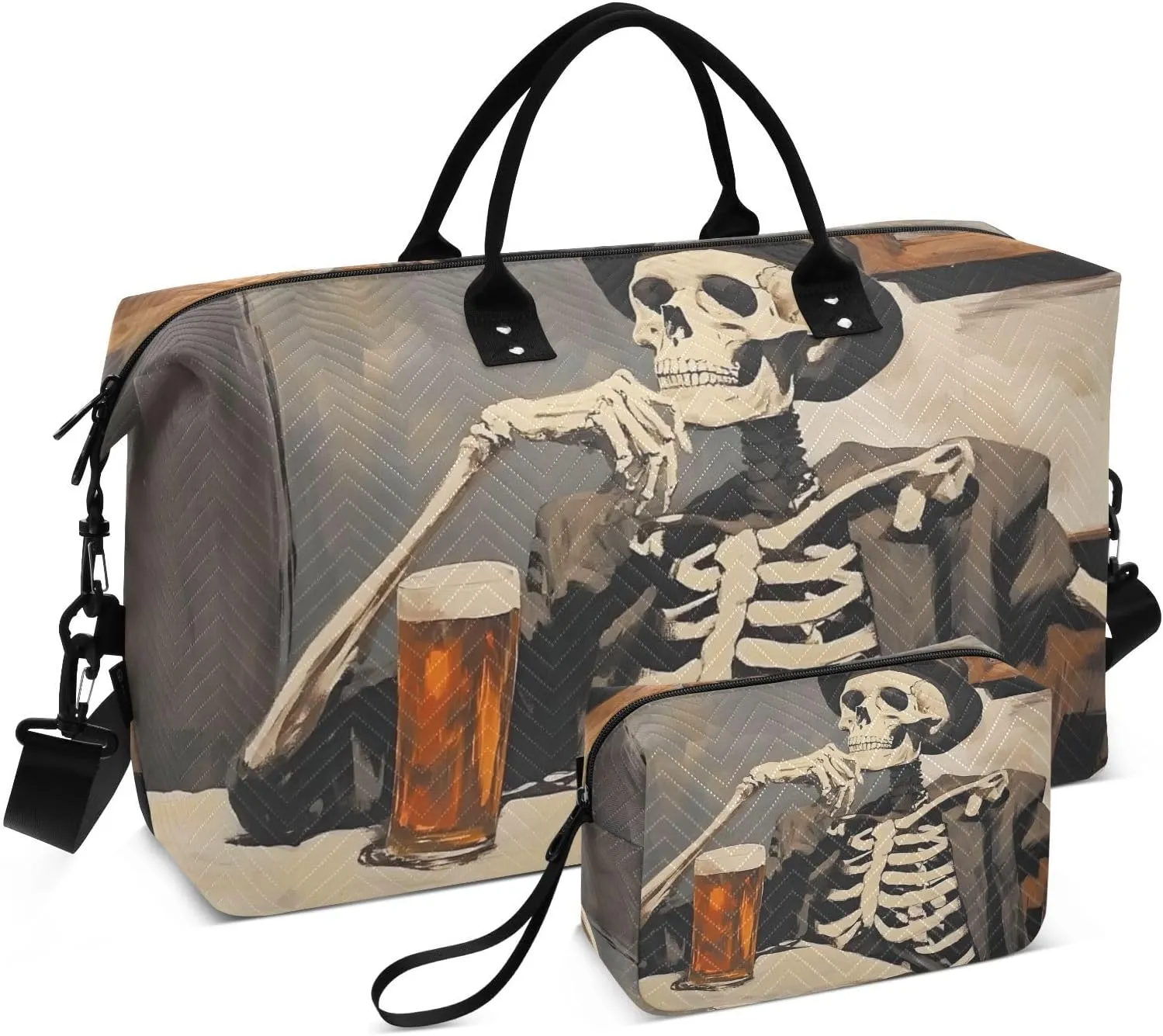 Large Travel Duffel Bag, Skeleton Beer Miss Sport Tote Gym Bag, Shoulder Weekender Overnight Bag for Women Men, Carry On Luggage with Toiletry Bag