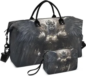 Large Travel Duffel Bag, Skull Angel Swing Sports Tote Gym Bag, Shoulder Weekender Overnight Bag for Women Men, Carry On Luggage with Toiletry Bags