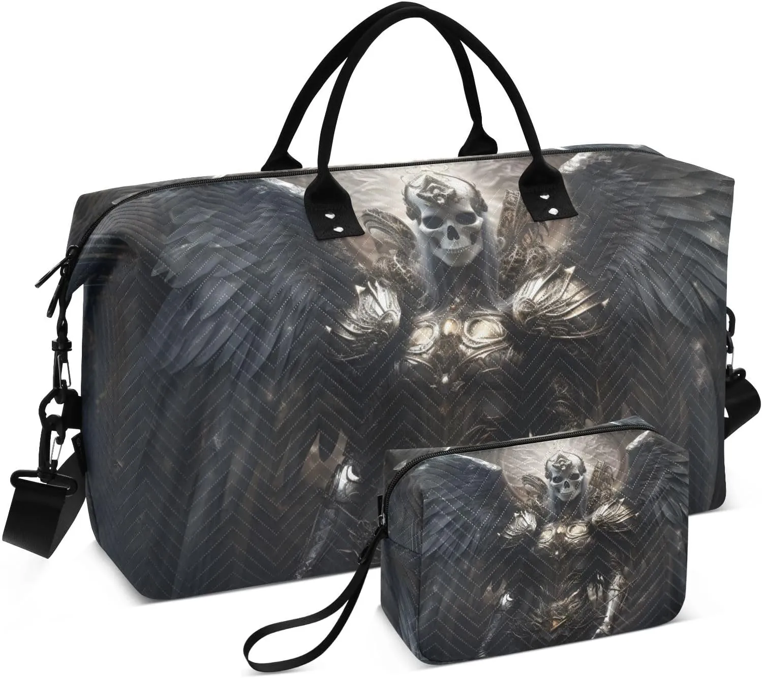 Large Travel Duffel Bag, Skull Angel Swing Sports Tote Gym Bag, Shoulder Weekender Overnight Bag for Women Men, Carry On Luggage with Toiletry Bags