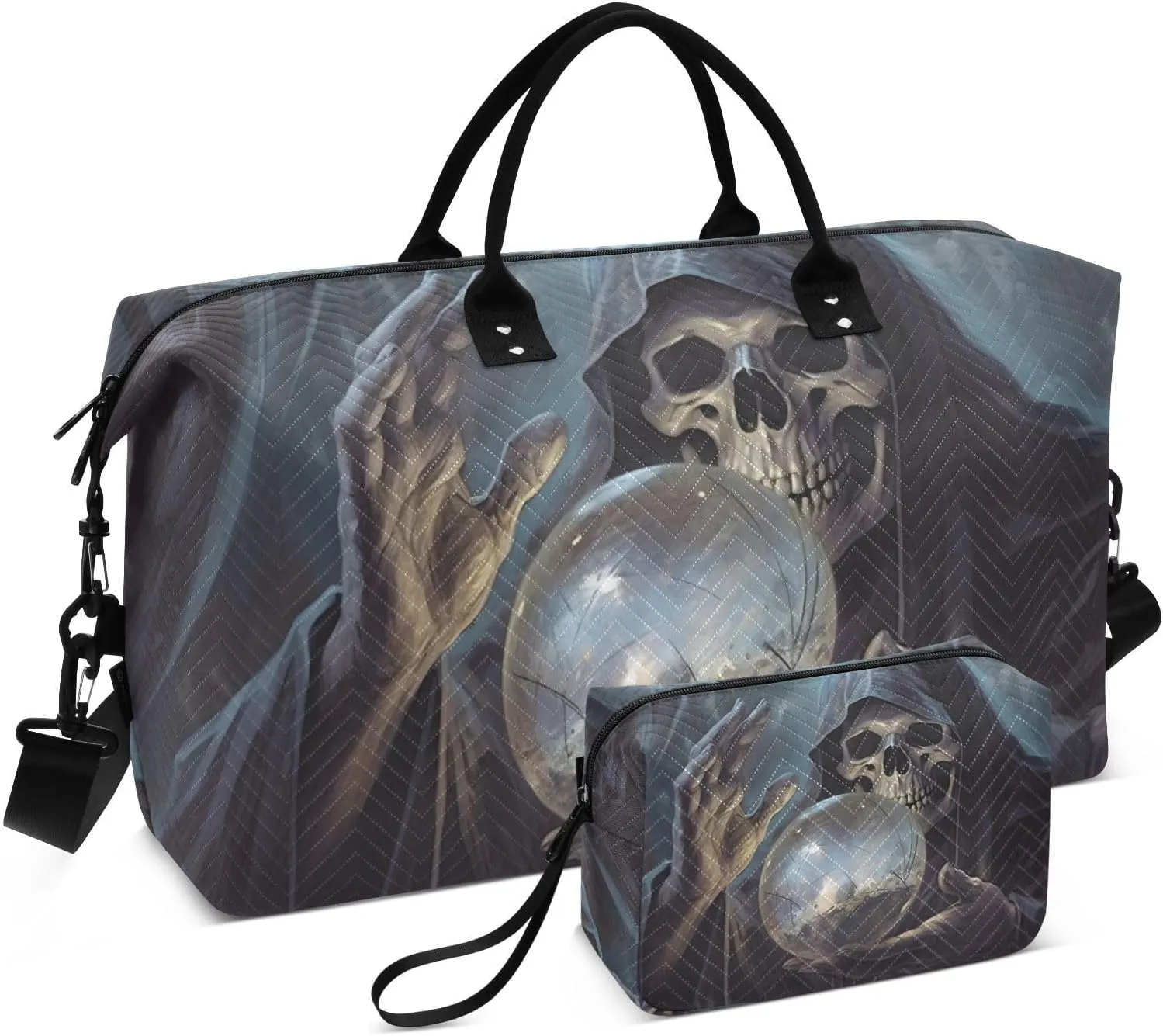 Large Travel Duffel Bag, Skull Witch Crystal Ball Sport Tote Gym Bag, Shoulder Weekender Overnight Bag for Women Men, Carry On Luggage with Toiletry Bag