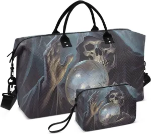 Large Travel Duffel Bag, Skull Witch Crystal Ball Sport Tote Gym Bag, Shoulder Weekender Overnight Bag for Women Men, Carry On Luggage with Toiletry Bag