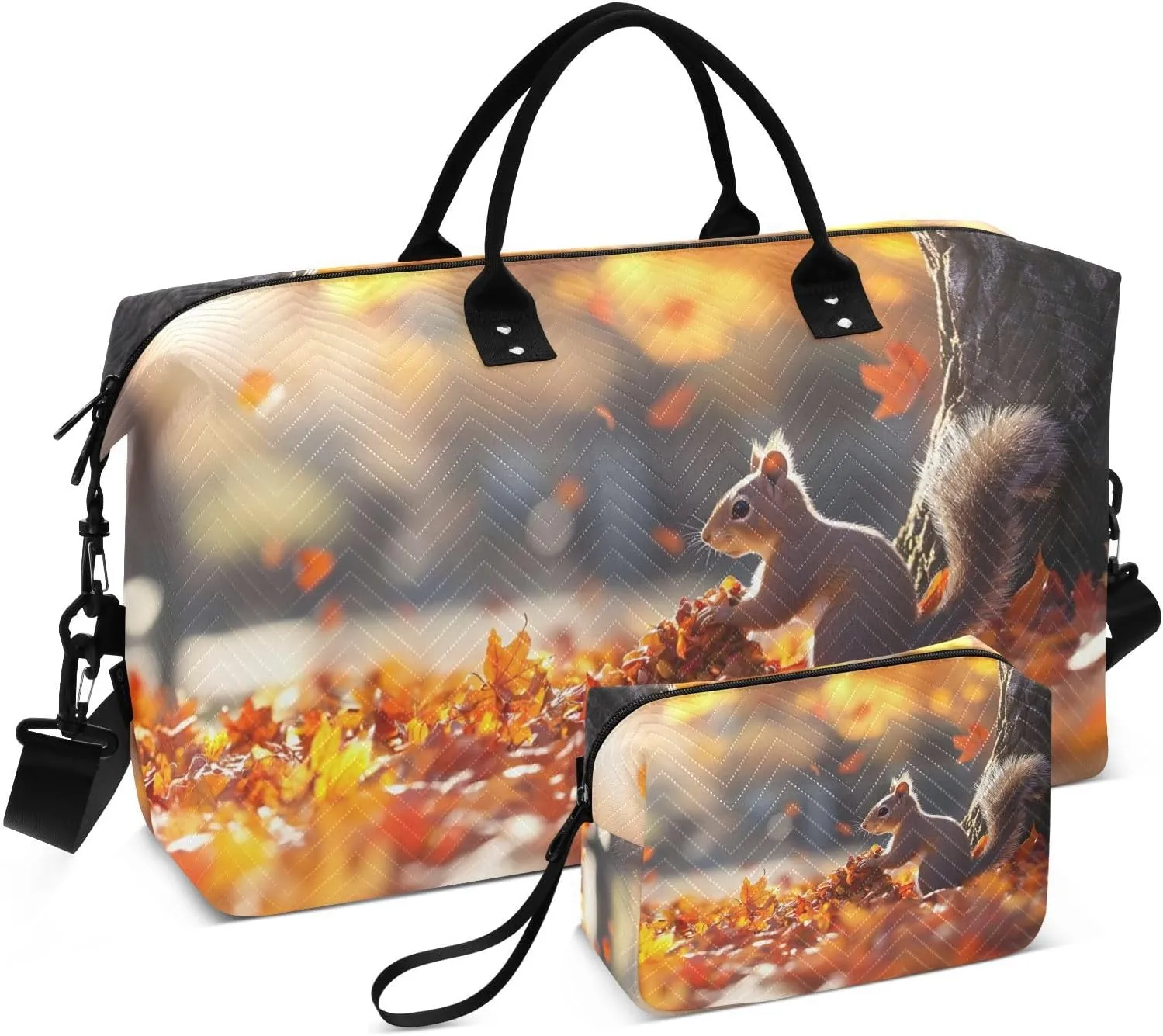 Large Travel Duffel Bag, Squirrel Nature Autumn Sport Tote Gym Bags, Shoulder Weekender Overnight Bags for Women Men, Carry On Luggage with Toiletry Bag