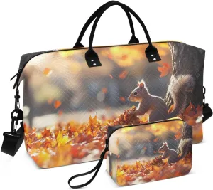 Large Travel Duffel Bag, Squirrel Nature Autumn Sport Tote Gym Bags, Shoulder Weekender Overnight Bags for Women Men, Carry On Luggage with Toiletry Bag