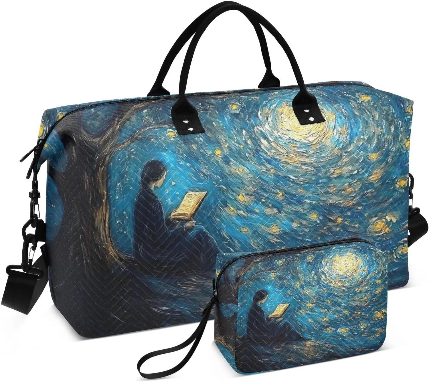 Large Travel Duffel Bag, Starry Night Read Book Sport Tote Gym Bags, Shoulder Weekender Overnight Bags for Women Men, Carry On Luggage with Toiletry Bag