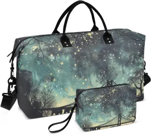 Large Travel Duffel Bag, Starry Night Sky Bridge Sport Tote Gym Bag, Shoulder Weekender Overnight Bag for Women Men, Carry On Luggage with Toiletry Bag