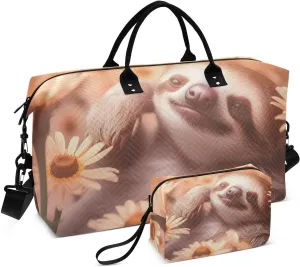 Large Travel Duffel Bag, Sunlight Daisy Sloth Sports Tote Gym Bag, Shoulder Weekender Overnight Bag for Women Men, Carry On Luggage with Toiletry Bags