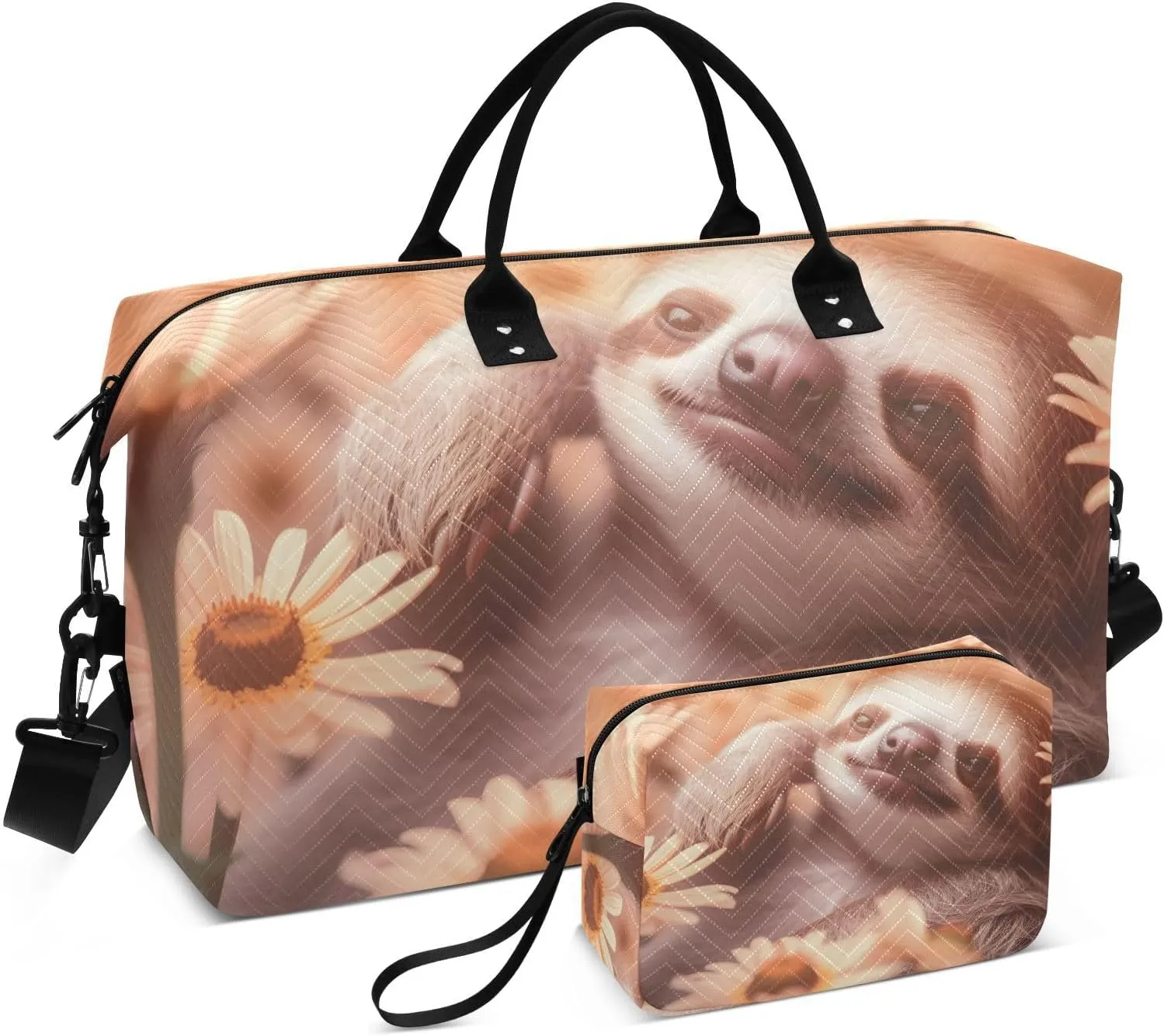 Large Travel Duffel Bag, Sunlight Daisy Sloth Sports Tote Gym Bag, Shoulder Weekender Overnight Bag for Women Men, Carry On Luggage with Toiletry Bags