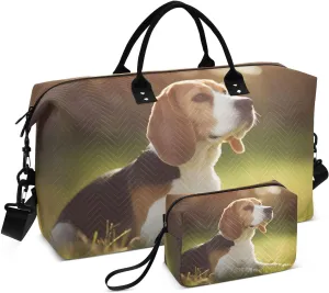 Large Travel Duffel Bag, Sunlight Grass Cute Dog Sport Tote Gym Bag, Shoulder Weekender Overnight Bag for Women Men, Carry On Luggage with Toiletry Bag