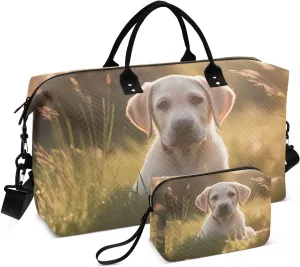 Large Travel Duffel Bag, Sunlight Labrador Grass Sport Tote Gym Bag, Shoulder Weekender Overnight Bag for Women Men, Carry On Luggage with Toiletry Bag