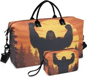 Large Travel Duffel Bag, Sunset Sasquatch Roar Sport Tote Gym Bag, Shoulder Weekender Overnight Bag for Women Men, Carry On Luggage with Toiletry Bag