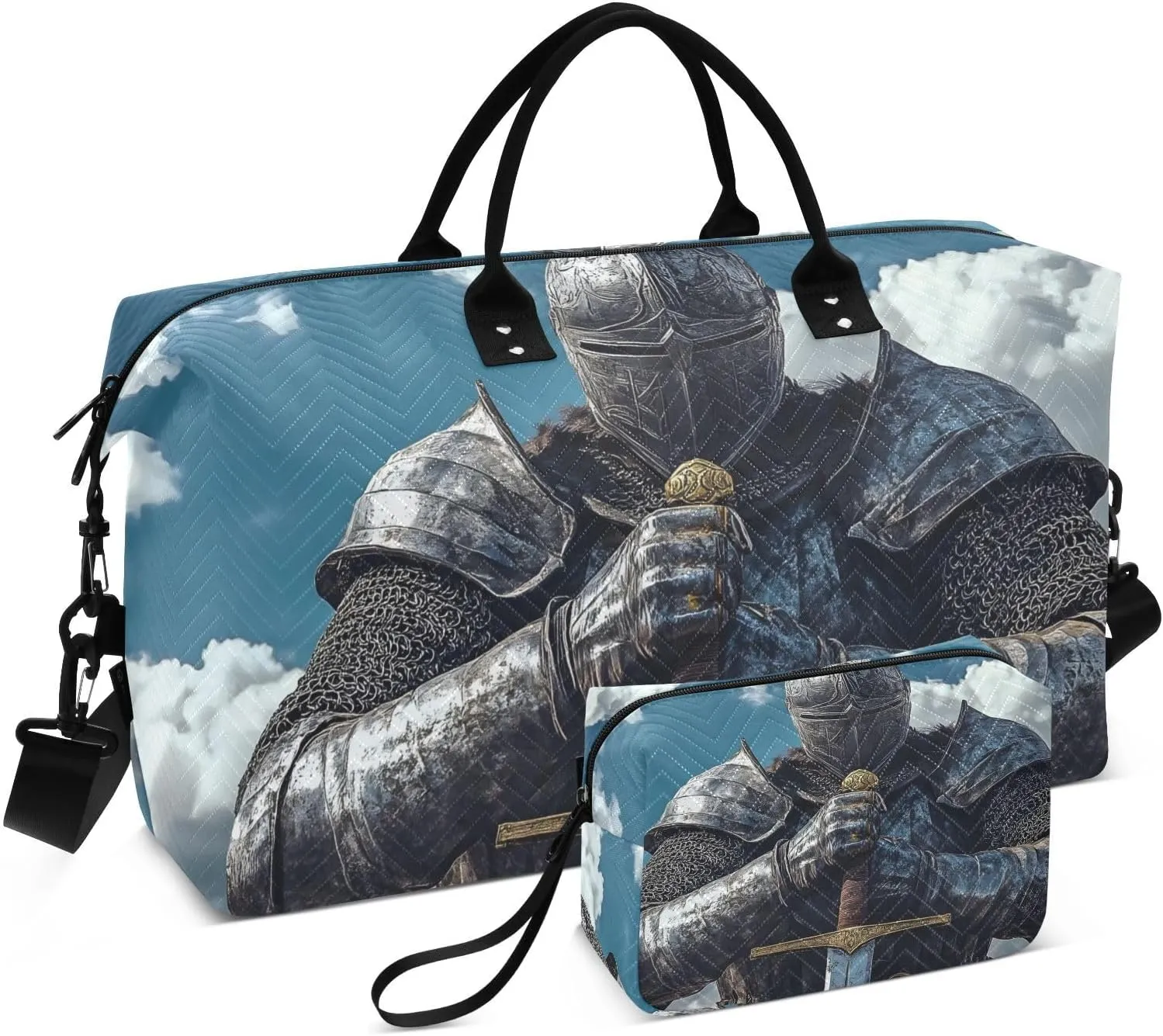 Large Travel Duffel Bag, Viking Warrior Sword Sport Tote Gym Bags, Shoulder Weekender Overnight Bags for Women Men, Carry On Luggage with Toiletry Bag