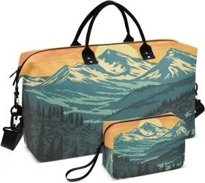 Large Travel Duffel Bag, Vintage Mountain Redwood National Sport Tote Gym Bag, Shoulder Weekender Overnight Bag for Women Men, Carry On Luggage with Toiletry Bag