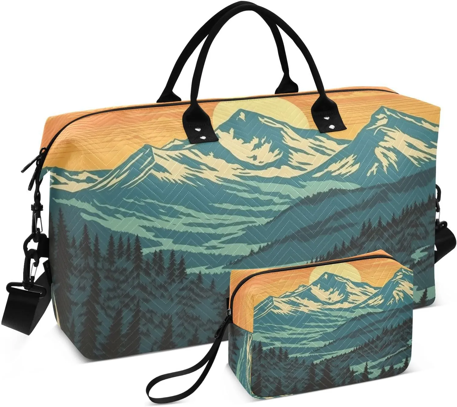 Large Travel Duffel Bag, Vintage Mountain Redwood National Sport Tote Gym Bag, Shoulder Weekender Overnight Bag for Women Men, Carry On Luggage with Toiletry Bag