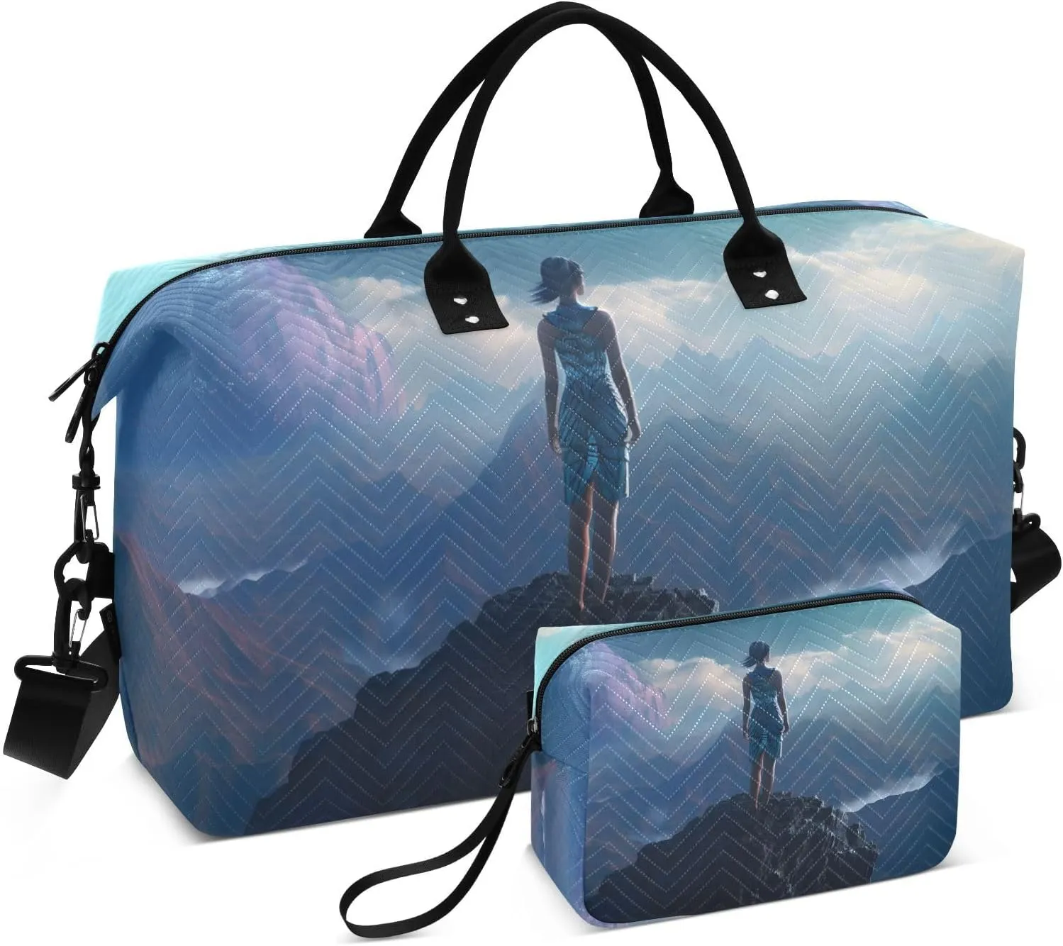 Large Travel Duffel Bag, Watching Woman Sports Tote Gym Bag, Shoulder Weekender Overnight Bag for Women Men, Carry On Luggage with Toiletry Bags