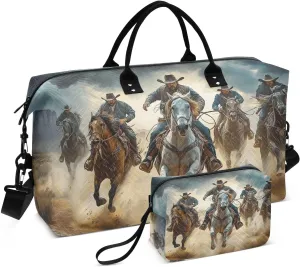 Large Travel Duffel Bag, Westen Cowboy Horse Dust Sport Tote Gym Bags, Shoulder Weekender Overnight Bags for Women Men, Carry On Luggage with Toiletry Bag