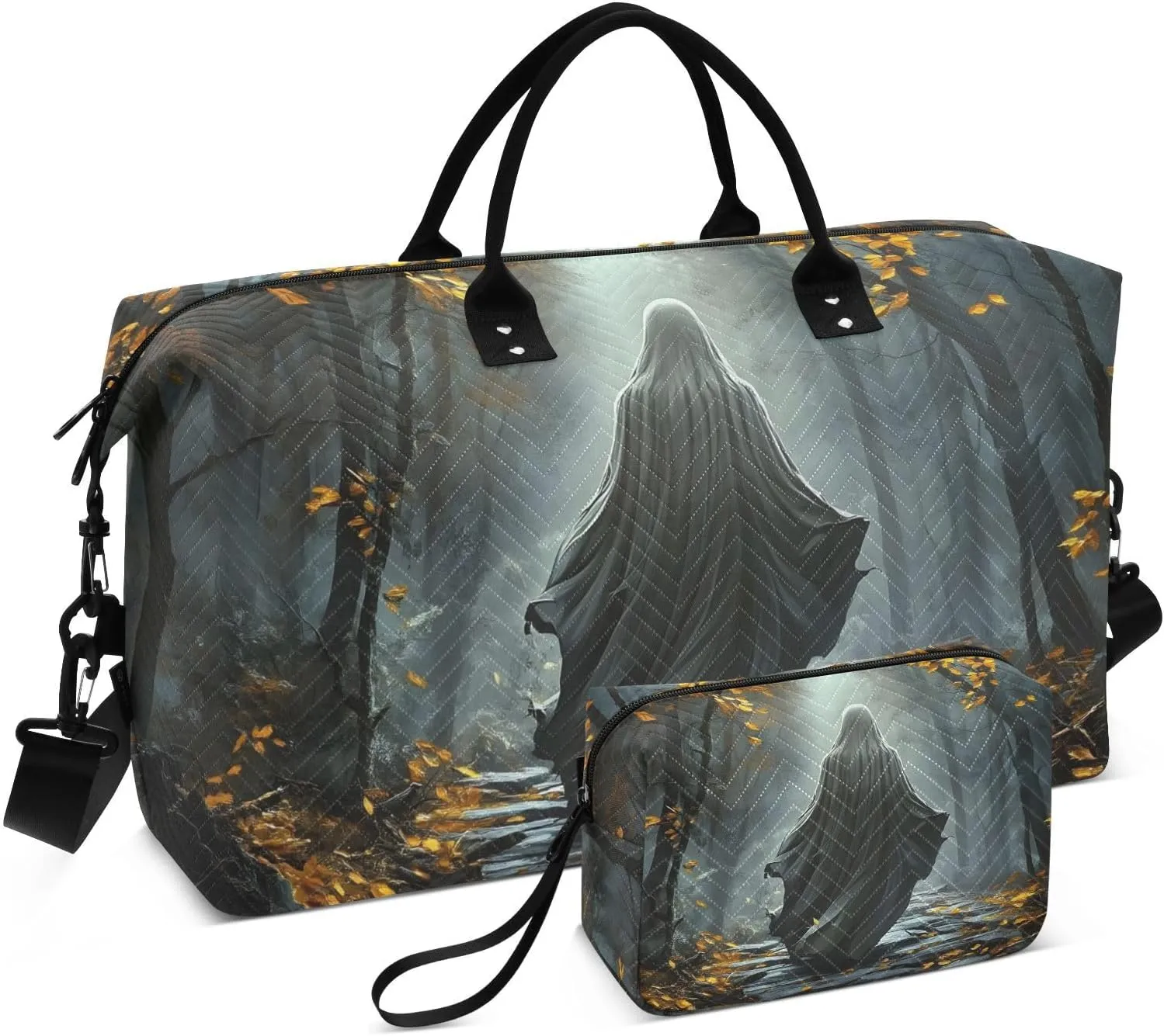 Large Travel Duffel Bag, Witch Gothic Forest Autumn Sport Tote Gym Bag, Shoulder Weekender Overnight Bag for Women Men, Carry On Luggage with Toiletry Bag