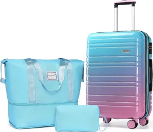 LARVENDER Luggage Sets 3 Piece, 20 Inch Carry on Luggage 22x14x9 Airline Approved Hardside PC ABS Suitcase Set with Spinner Wheels TSA Lock, Lightweight Luggage Set for Women, Cotton Candy