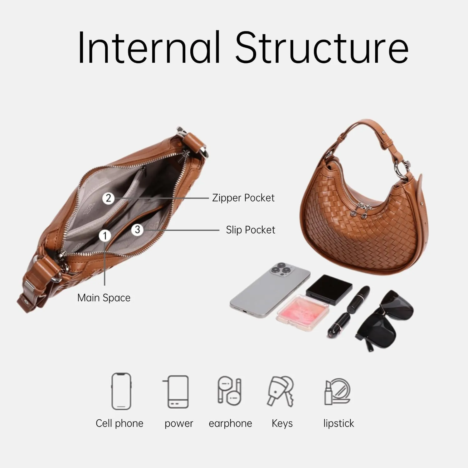 Leather Crescent Bag - Woven Tote & Hobo Handbags - Satchel Bag