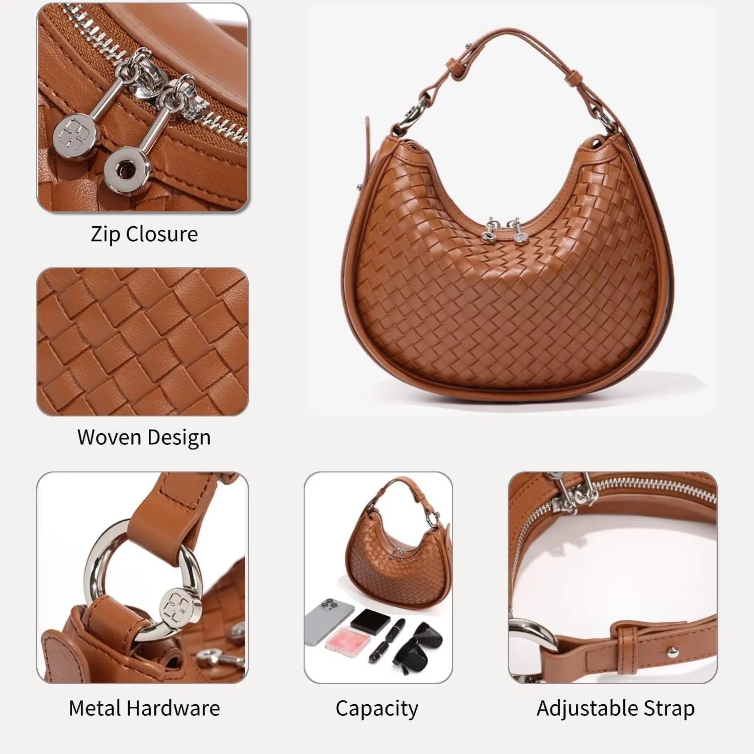 Leather Crescent Bag - Woven Tote & Hobo Handbags - Satchel Bag