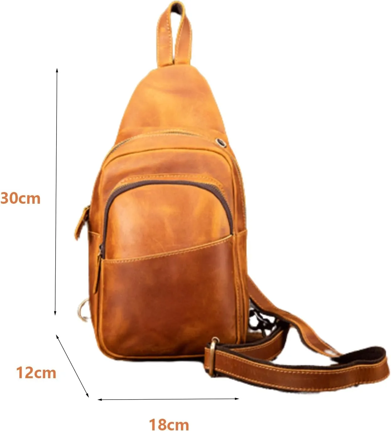 Leather Sling Bag for Men,Chest Bag Shoulder Bag Crossbody Bag Travel Hiking Daypack(Light Brown)