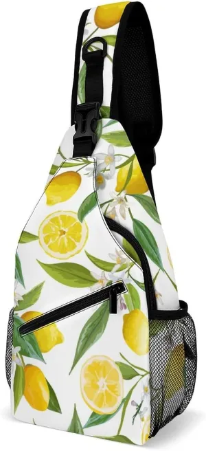 Leaves Lemons Flowers Sling Bag Men Womans Crossbody Backpack Chest Daypack Casual Backpack Shoulder Bag Running Daypack Leisure Backpacks