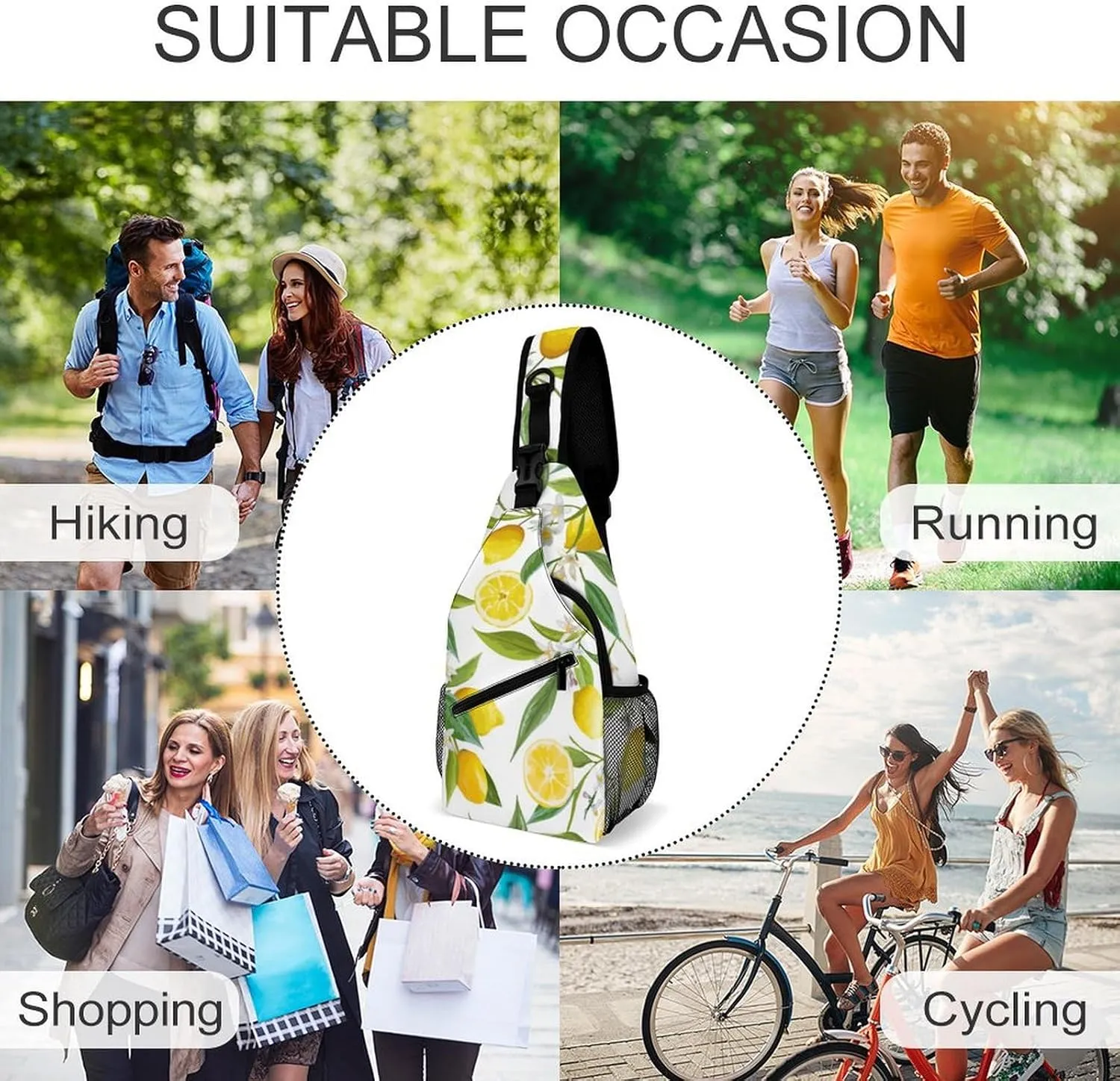Leaves Lemons Flowers Sling Bag Men Womans Crossbody Backpack Chest Daypack Casual Backpack Shoulder Bag Running Daypack Leisure Backpacks