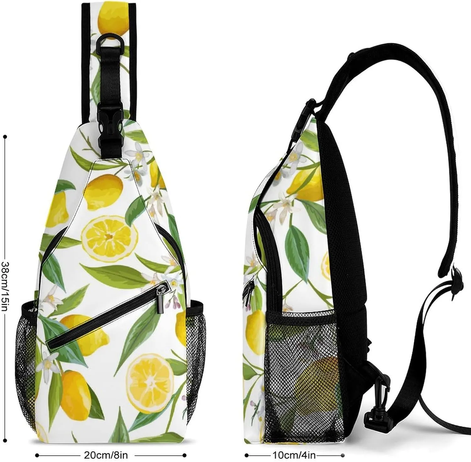 Leaves Lemons Flowers Sling Bag Men Womans Crossbody Backpack Chest Daypack Casual Backpack Shoulder Bag Running Daypack Leisure Backpacks