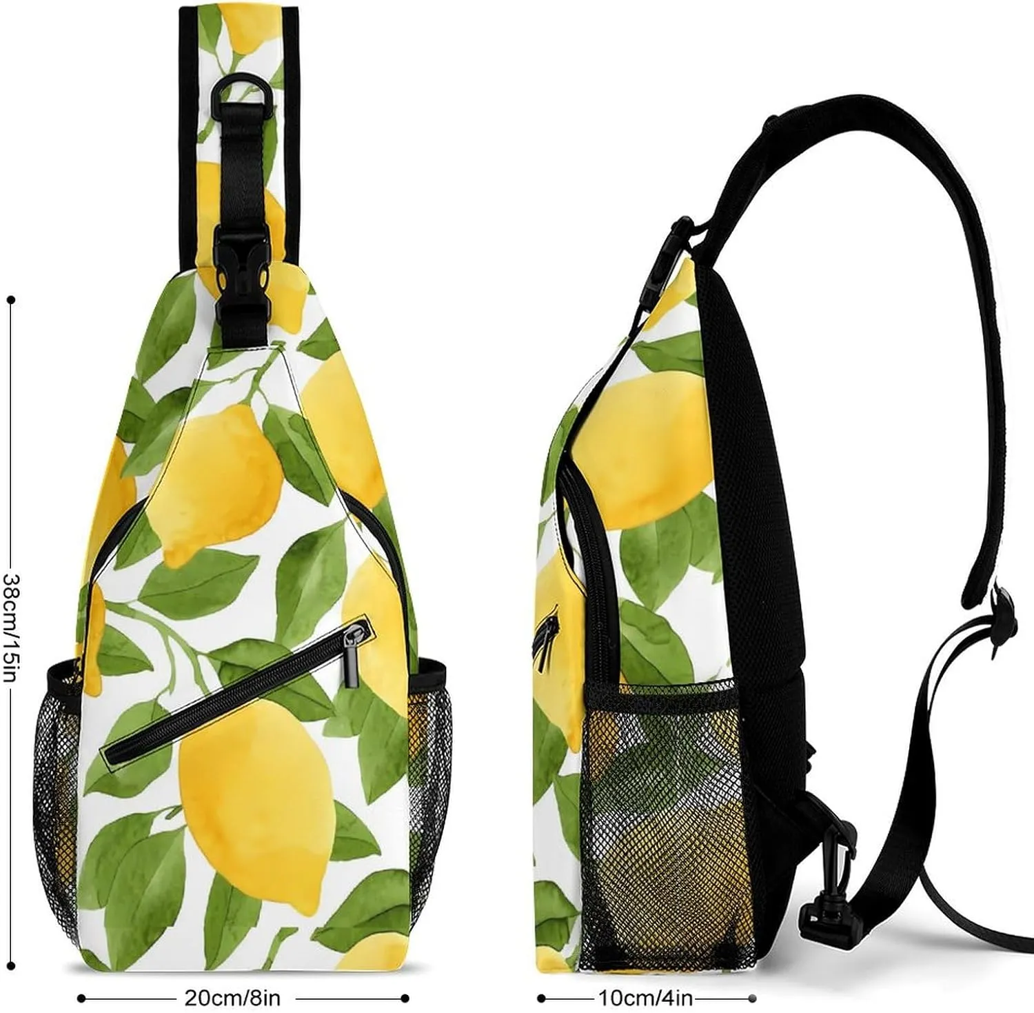 Leaves Lemons Flowers Sling Bag Mens Womans Crossbody Backpack Chest Daypack Casual Backpack Hiking Bag Running Daypack Sports Backpacks