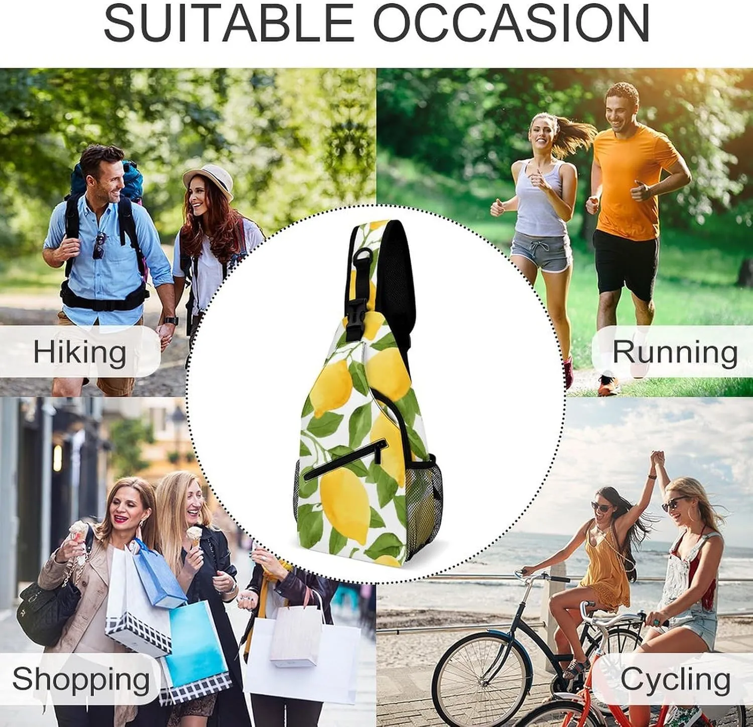Leaves Lemons Flowers Sling Bag Mens Womans Crossbody Backpack Chest Daypack Casual Backpack Hiking Bag Running Daypack Sports Backpacks