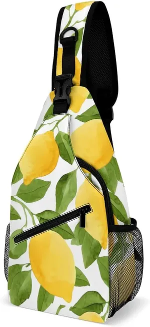 Leaves Lemons Flowers Sling Bag Mens Womans Crossbody Backpack Chest Daypack Casual Backpack Hiking Bag Running Daypack Sports Backpacks