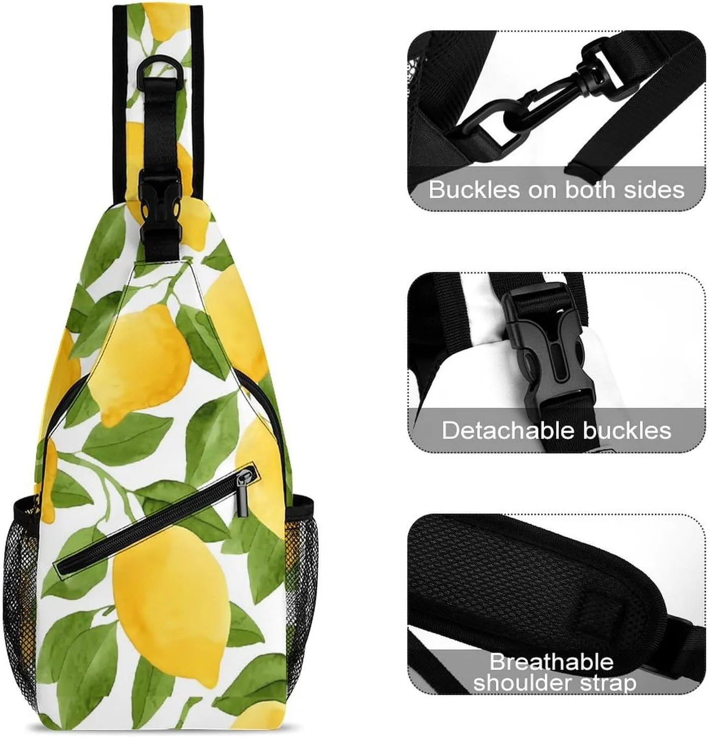 Leaves Lemons Flowers Sling Bag Mens Womans Crossbody Backpack Chest Daypack Casual Backpack Hiking Bag Running Daypack Sports Backpacks