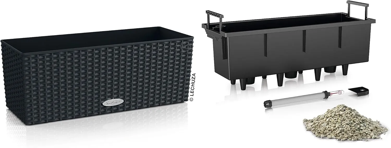 Lechuza 15609 Balconera Cottage 50 Self-Watering Indoor and Outdoor Use, 20" x 7" x 7", Black Planter, 50 x 19 x 19 cm