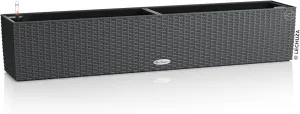 Lechuza - Balconera Cottage 100 Granite Planter, Balcony Box with Watering System, Water Level Indicator and Plant Insert, Wicker Look, 99 x 19 x 19 cm, 15911