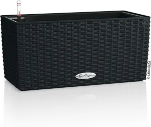 Lechuza - Balconera Cottage 40 Planter, Graphite Black, Balcony Box with Watering System, Water Level Indicator and Plant Insert, Wicker Look, 40 x 19 x 19 cm, 15475