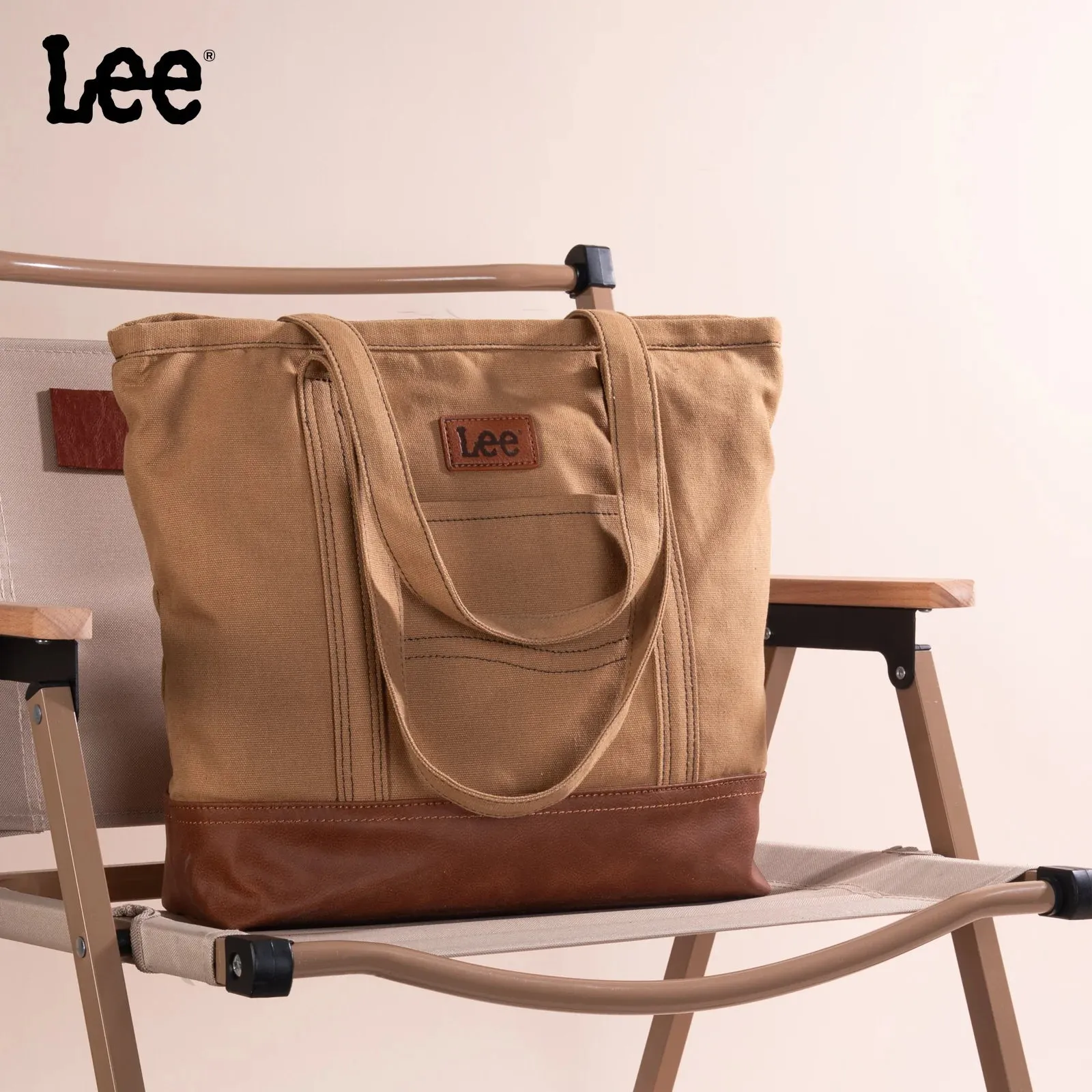 LEE Large Denim Patchwork Canvas Tote Bag