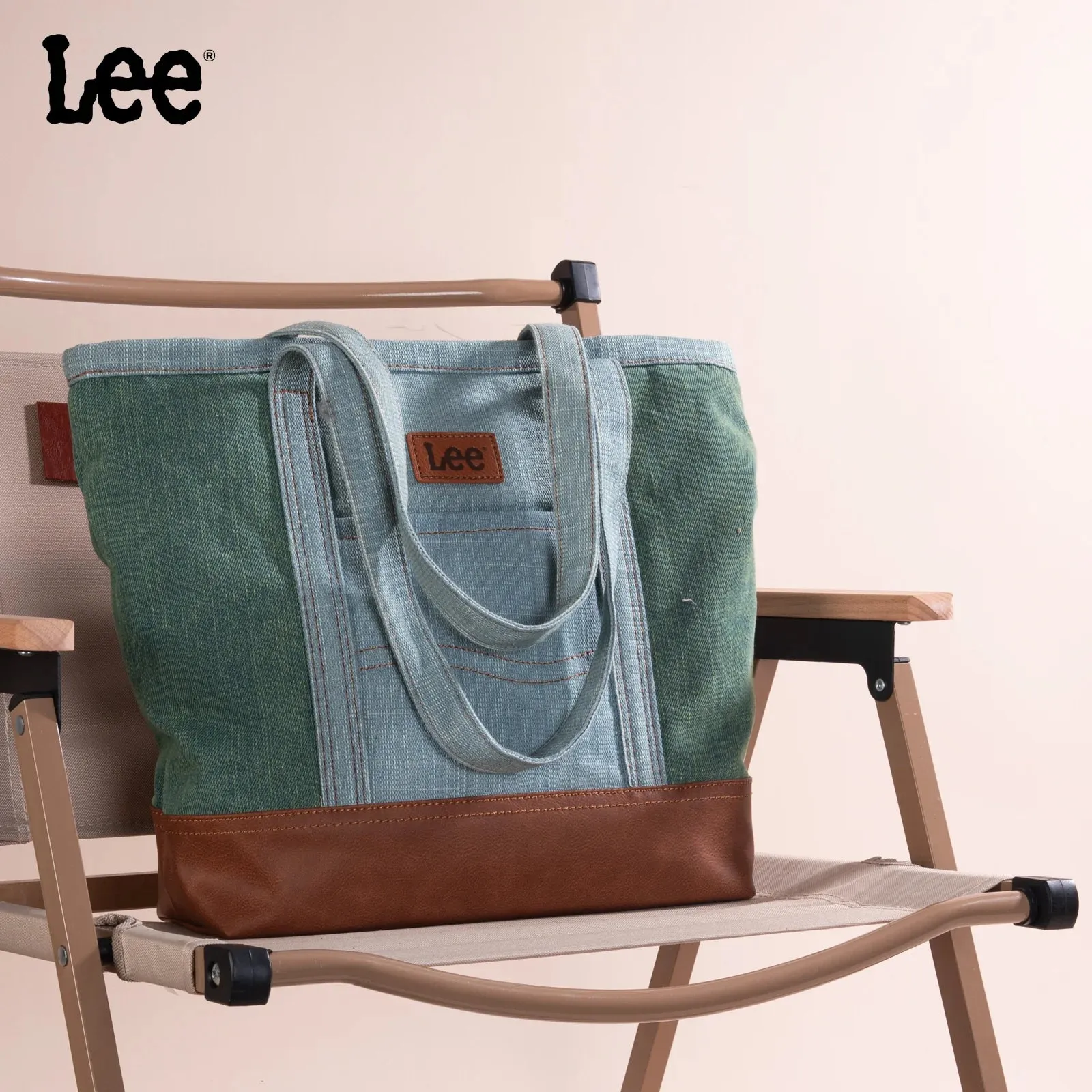LEE Large Denim Patchwork Canvas Tote Bag