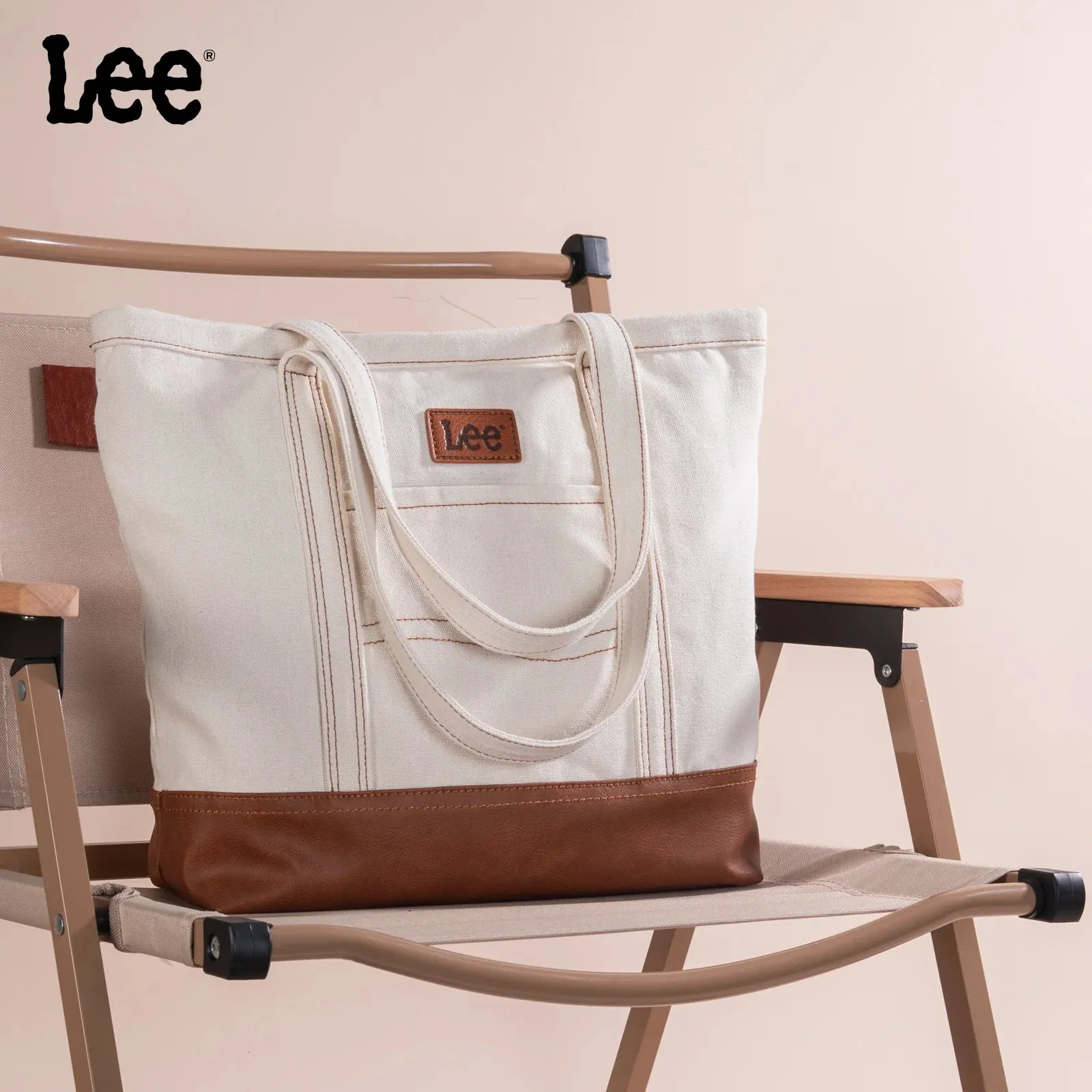 LEE Large Denim Patchwork Canvas Tote Bag