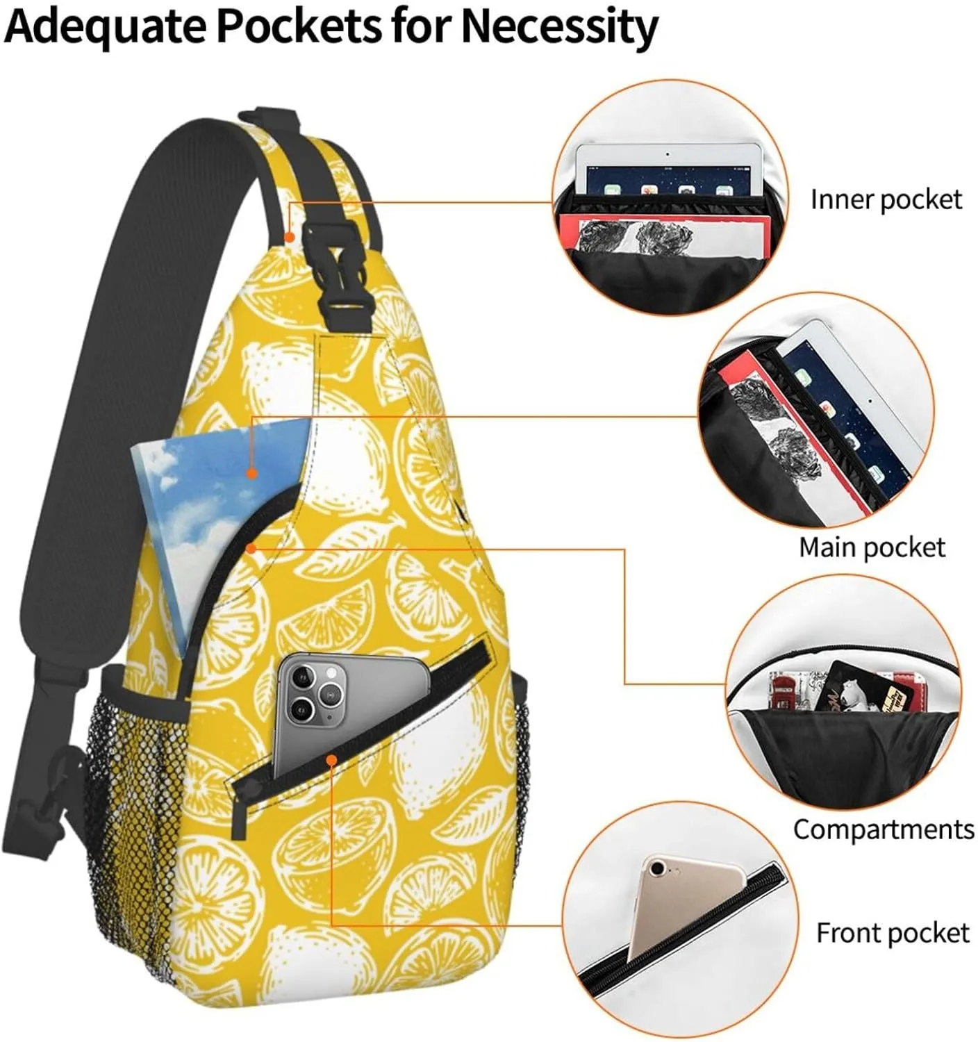 Lemon Crossbody Sling Backpack Sling Bag Adjustable Chest Shoulder Daypack For Women Men